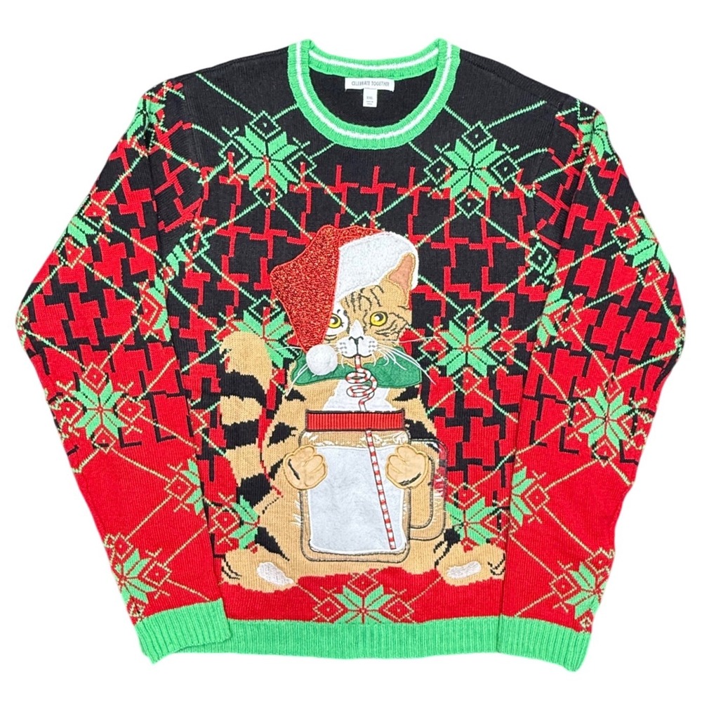 Celebrate Together Ugly Christmas Sweater Cat‎ Graphic XXL Knit Holiday